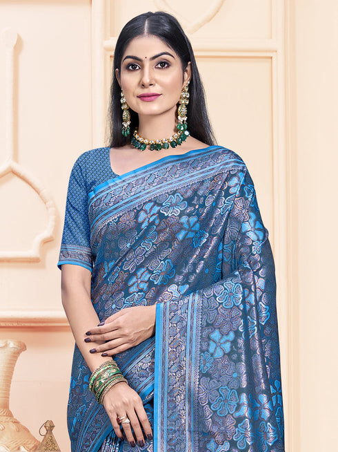 Deeva Sarees Blue Satin Silk Saree